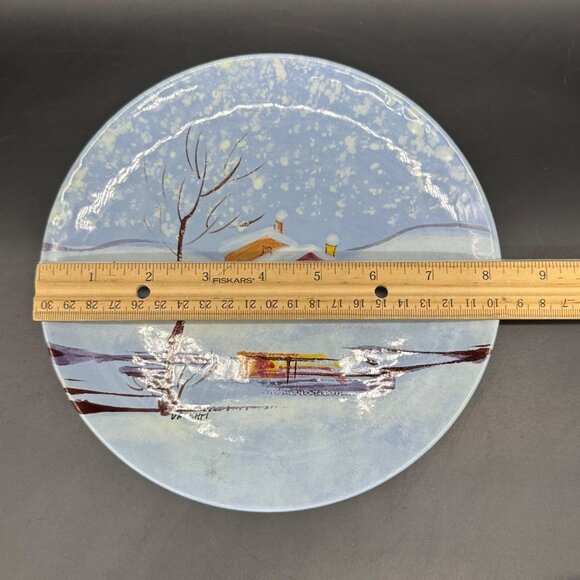 Vintage Wall Hanging Plate Italian Pottery Winter Blue Snow Cabin Lake Italy - Picture 10 of 10